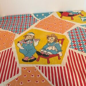 Vintage Raggedy Ann & Andy Flat Sheet 62’x104’ and 2003 Coloring Book